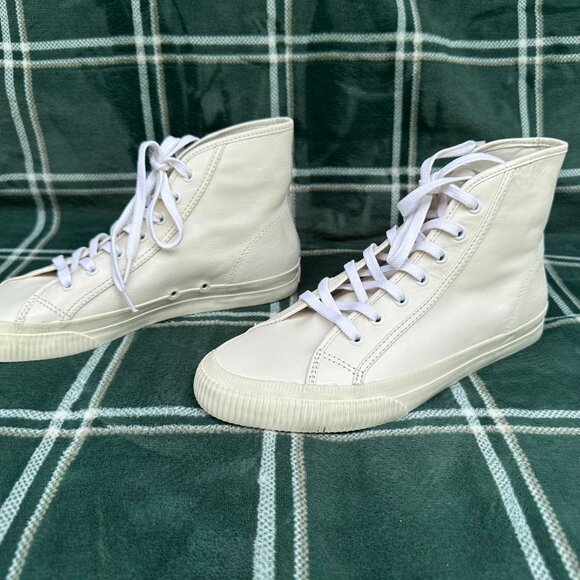 ‼️RE/DONE ‼️Women 90 Leather High-Top Sneakers Us 10 Lace Up Off White New - Picture 5 of 6